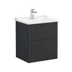 Vitra Root Groove 69426 Lavabo Dolabı, İki Çekmeceli, 60 Cm, Mat Grafit, Klasik Lavabolu